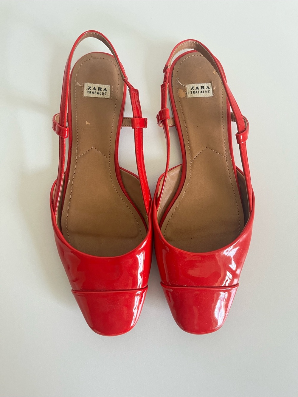 ZARA Red faux patent slingback flat - size 37